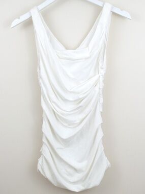 Express Knit Sleeveless Top with Stretch Side Shirring Fully Lined White Size S